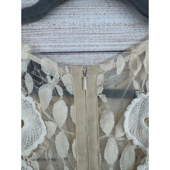 Beguile by Byron Lars Floral Brocade Lace Dress Women's Size‎ 0 Cream/Tan Lined - Picture 8 of 13